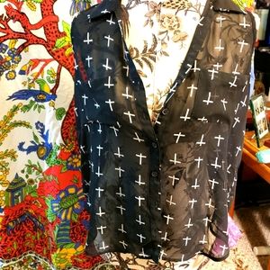 Wet Seal Black White Cross Sleevless Tank